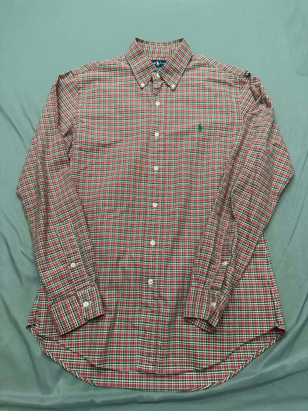 Ralph Lauren Custom Fit Red Green Plaid Button Down Oxford Shirt Size M